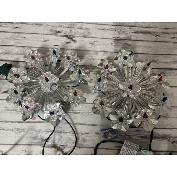 PAIR Christmas Wall Hanging Tree Toppers Snowflake Decor Multicolored Lights 6” - Picture 1 of 15